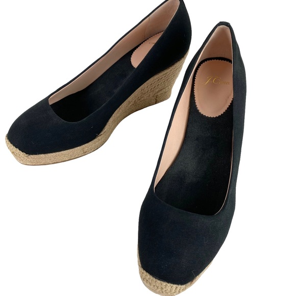 J Crew Black Espadrille Canvas Wedge Heels Slip On Women’s Size 8 - Picture 10 of 12